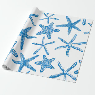 Papel De Regalo Estrellas marinas de azul