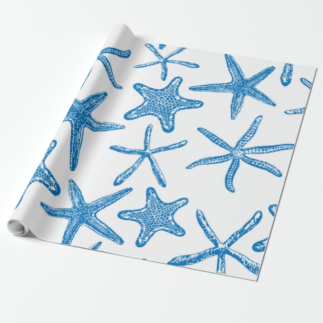 Papel De Regalo Estrellas marinas de azul (Desenrollado)