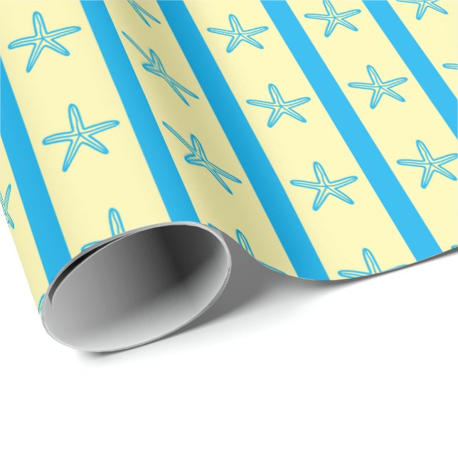 Papel De Regalo Estrellas marinas y audaces franjas verano cumplea (Esquina del rollo)