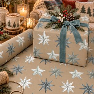 Papel De Regalo Estrellas metálicas plateadas Kraft rústicas vinta