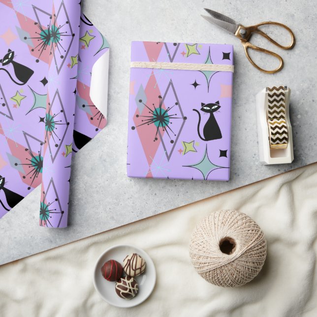 Papel De Regalo Estrellas modernas de mediados del siglo y lavanda (Artesanía)