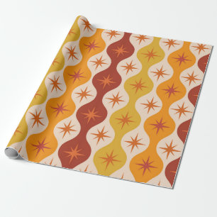 Papel De Regalo Estrellas modernas de naranja de mediados de siglo