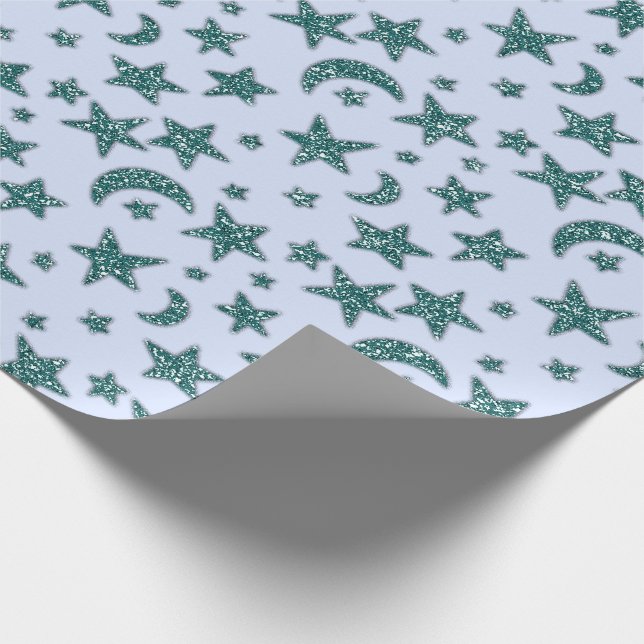 Papel De Regalo Estrellas Moon Blue Pastel Naval de Chispa Celeste (Esquina)
