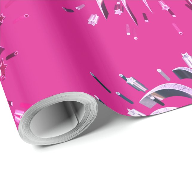 Papel De Regalo Estrellas moradas rosadas fuegos artificiales Eleg (Esquina del rollo)