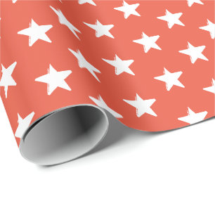 Papel De Regalo Estrellas naranja oscuro y regalo de patrón blanc