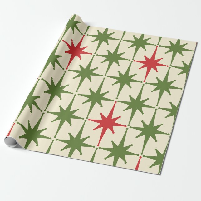Papel De Regalo Estrellas navideñas modernas retro de mediados de  (Desenrollado)