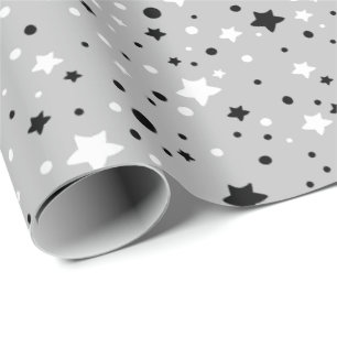 Papel De Regalo estrellas negras y blancas en gris