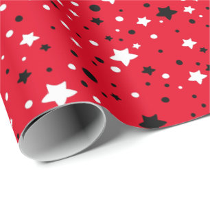 Papel De Regalo estrellas negras y blancas en rojo