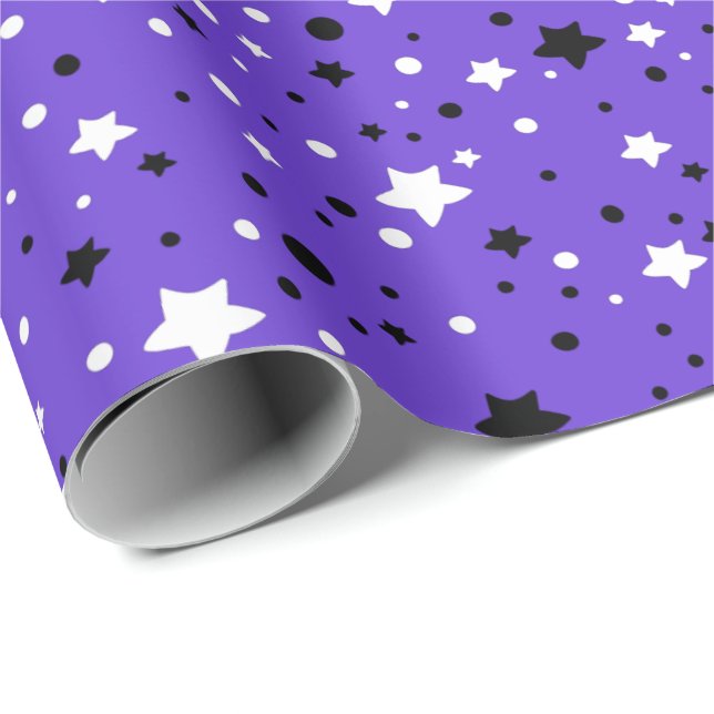 Papel De Regalo estrellas negras y blancas en violeta (Esquina del rollo)