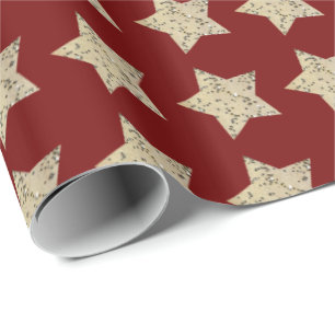 Papel De Regalo Estrellas nevadas en rojo
