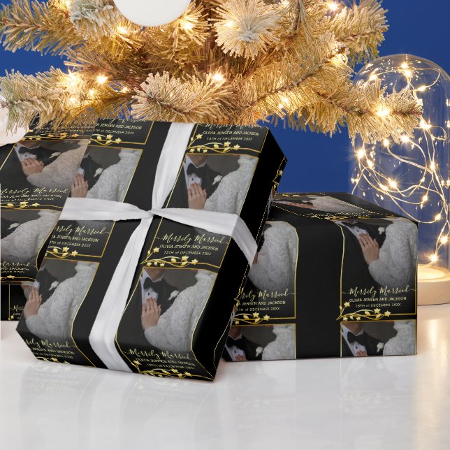 Papel De Regalo Estrellas nocturnas de oro foto de Boda de Navidad (Vacaciones)