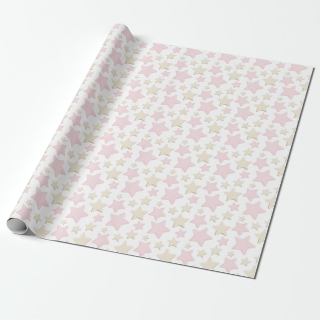 PAPEL DE REGALO ESTRELLAS PASTEL PINK & TAN (Desenrollado)
