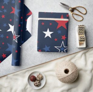 Papel De Regalo Estrellas Patrióticas sobre Patrón Continuo Azul M