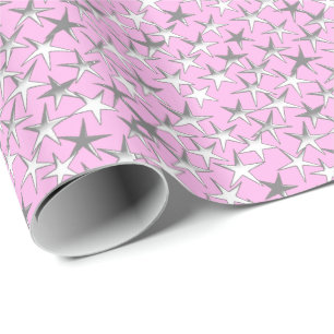 Papel De Regalo Estrellas plateadas en rosa pastel
