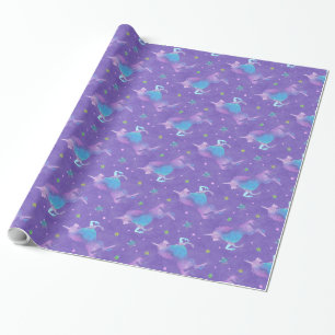 Papel De Regalo Estrellas púrpuras del rosa de los unicornios