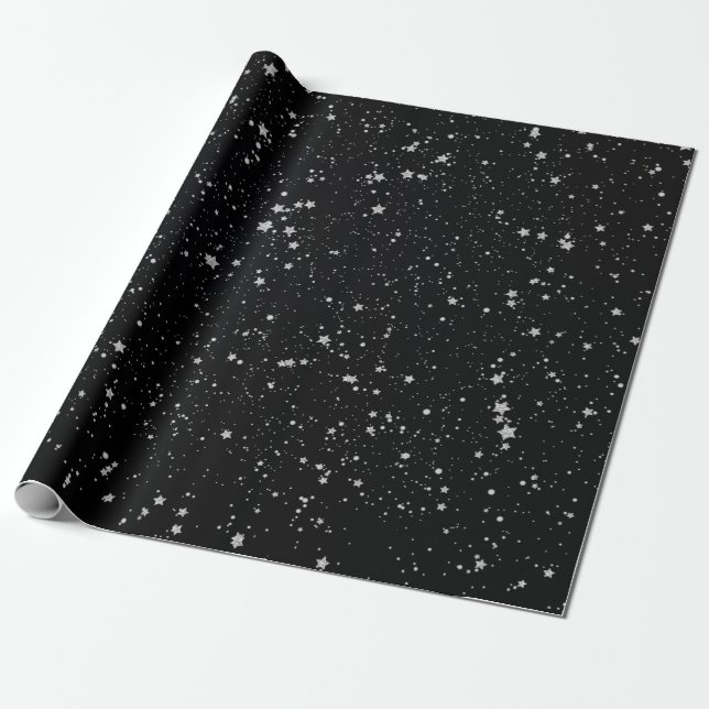 Papel De Regalo Estrellas purpurinas2 - Negro plateado (Desenrollado)