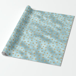Papel De Regalo Estrellas Purpurinas Aqua Mint Gold
