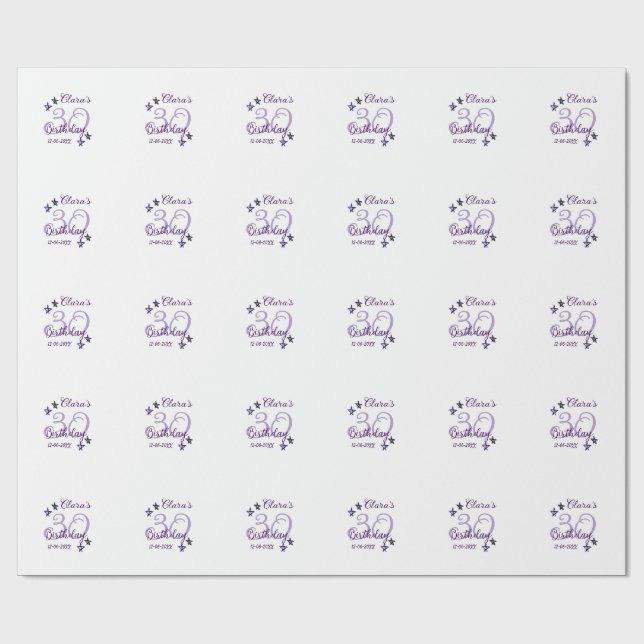 Papel De Regalo Estrellas purpurinas moradas 30 años retro moderno (Superficie plana)