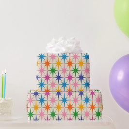 Papel De Regalo Estrellas Retro Coloridas A Mediados Del Siglo Mod