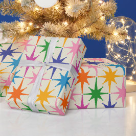 Papel De Regalo Estrellas Retro Coloridas A Mediados Del Siglo Mod