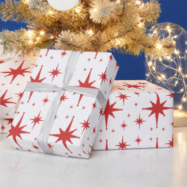 Papel De Regalo Estrellas retro vintage rojas y blancas