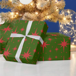 Papel De Regalo Estrellas retro vintage rojas y verdes