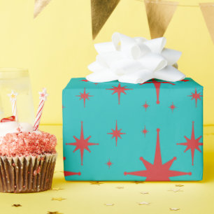 Papel De Regalo Estrellas retro vintage turquesa y roja