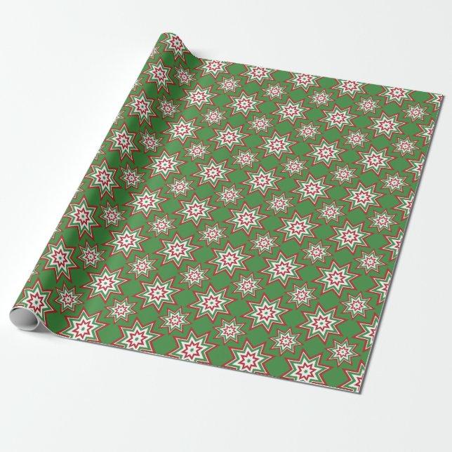 Papel De Regalo Estrellas rojas, blancas, verdes (Desenrollado)