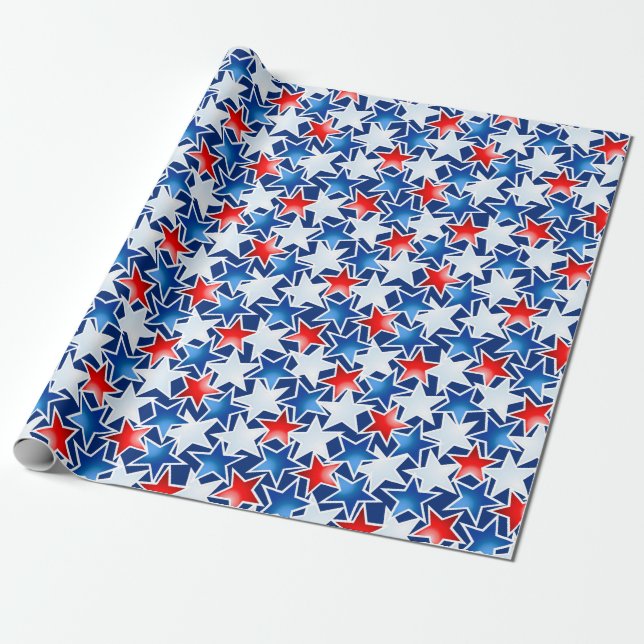 Papel De Regalo Estrellas rojas blancas y azules (Desenrollado)