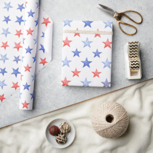 Papel De Regalo Estrellas Rojas Blancas y Azules Patrióticas