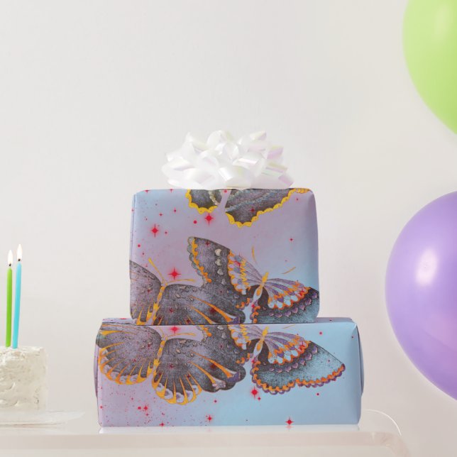 PAPEL DE REGALO ESTRELLAS ROJAS Y MARIPOSAS JAPONESAS (Regalos de fiesta)