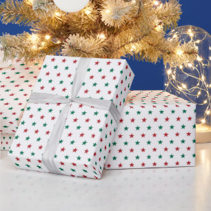 Papel De Regalo Estrellas rojas y verdes Navidades blancos