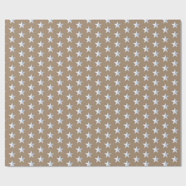 Papel De Regalo Estrellas rusticas Kraft Silver (Superficie plana)