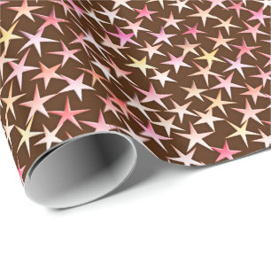 Papel De Regalo Estrellas satinadas, rosadas en chocolate