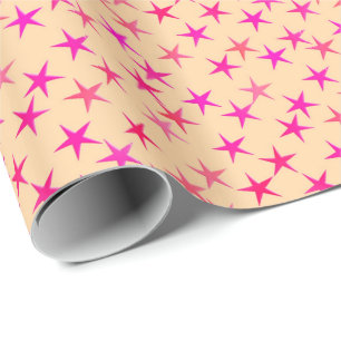 Papel De Regalo Estrellas satinadas, tonos rosas sobre melocotón