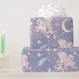 Papel De Regalo Estrellas singulares de Chica morado de unicornio
