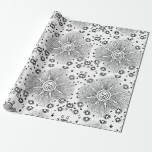 Papel De Regalo Estrellas Sol Antiguo Cielo Nocturno Zodiaco Medie