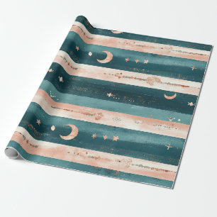 Papel De Regalo Estrellas tribales de arcilla y azul verdoso y fra