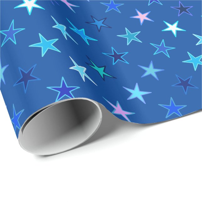 Papel De Regalo Estrellas Twinkling modernas, azul cobalto y turqu (Esquina del rollo)