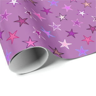 Papel De Regalo Estrellas Twinkling modernas, violeta, ciruela y r