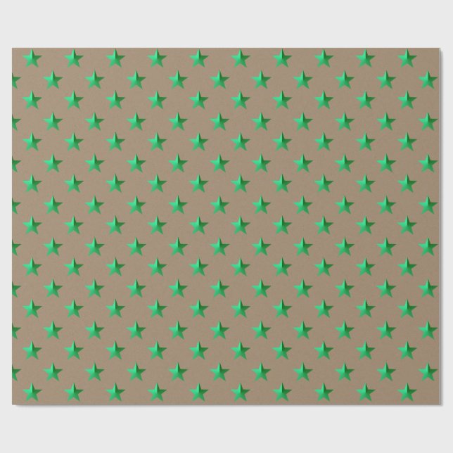 Papel De Regalo Estrellas verdes brillantes de Kraft rústico (Superficie plana)