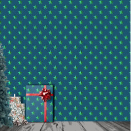 Papel De Regalo Estrellas verdes brillantes del cielo de medianoch