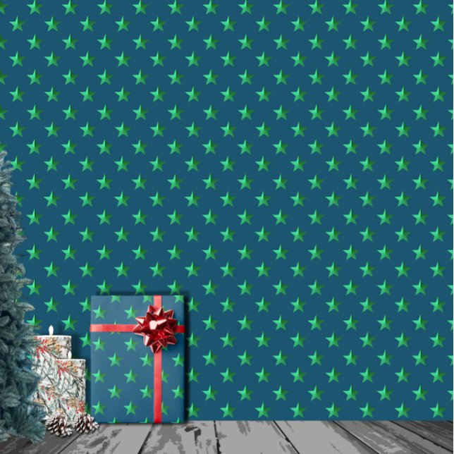 Papel De Regalo Estrellas verdes brillantes del cielo de medianoch (Subido por el creador)