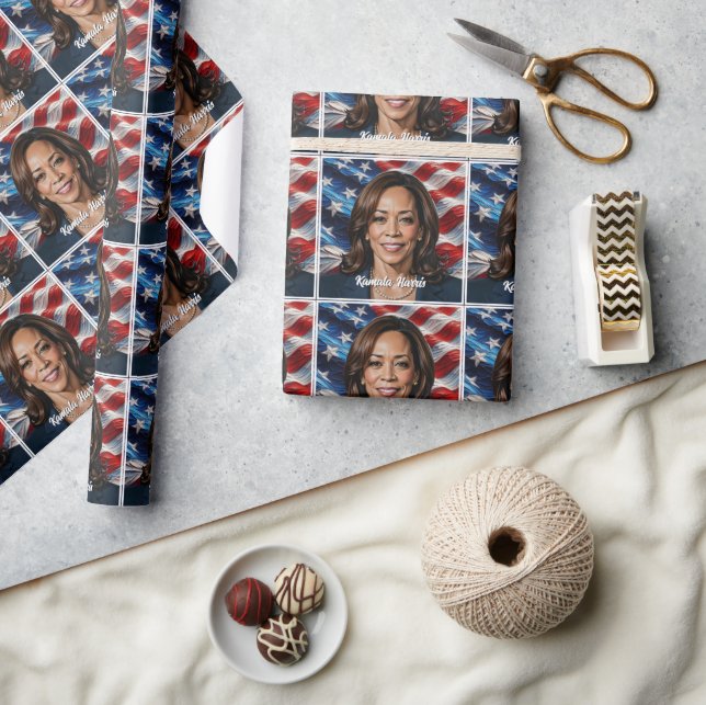 Papel De Regalo Estrellas y bandas de Kamala Harris (Artesanía)