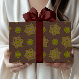 Papel De Regalo Estrellas y círculos en marrón y verde