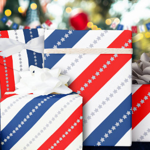 Papel De Regalo Estrellas y Franjas Rojas Azules Americanas