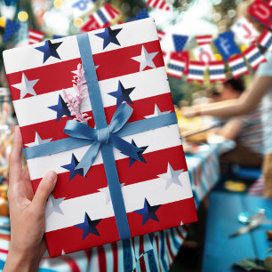 Papel De Regalo Estrellas y Franjas Rojas y Azules Americana