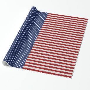 Papel De Regalo Estrellas y Franjas Rojo Blanco y Azul Patriótico