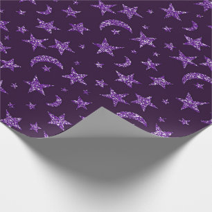 Papel De Regalo Estrellas Y Luna Ametista Purple Plum Sparkly