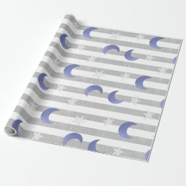 Papel De Regalo Estrellas y lunas gris y azul